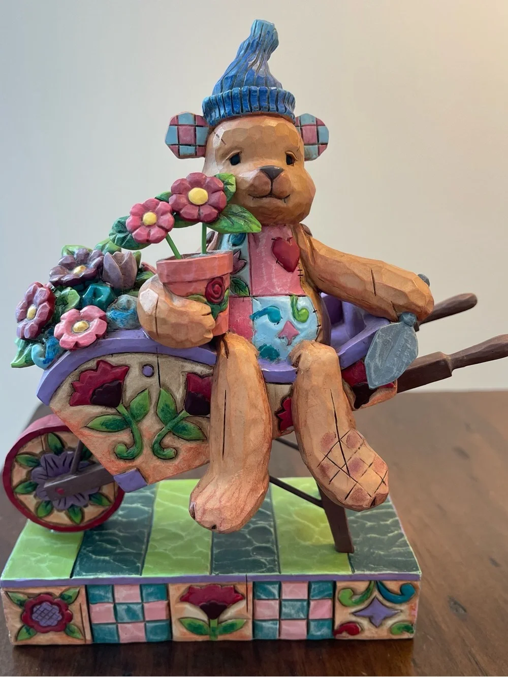 Jim Shore Heartwood Creek “Flower Bear” Garden Wheelbarrow Figuri